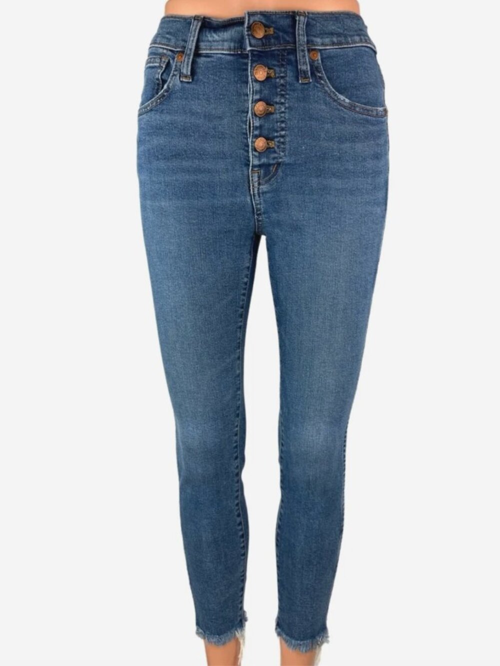 Madewell Blue 10" High Rise Skinny Button Fly Frayed Hem Crop Denim Jeans 26